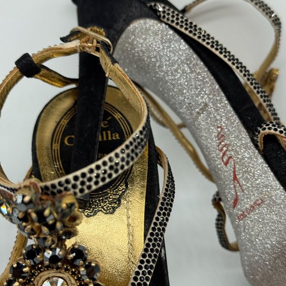 René Caovilla Black & Gold Crystal‑Embellished Heels | Size 7 - Picture 3 of 4